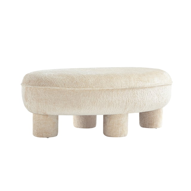 Tribeca Ottomane d'Appoint en Chenille Moderne Mi-Siècle, Crème