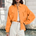 thumbnail image 4 of Baberdicy Distressed Denim Jackets for Women - Fall/Winter Vintage Loose Fit (Oversized, Ragged Hole Design) Orange XL, 4 of 6