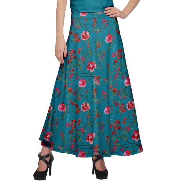 Moomaya Jupe Longue en Rayonne Imprimée pour Femmes Grande Taille Jupe Maxi à Taille Nouée