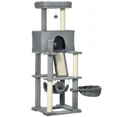 thumbnail image 1 of 55" Cat Tree for Indoor Cats, Cat Tower, Kitty Activity Center with Cat Bed Ramp Condo Hammocks Hanging Ball Toys Sisal Rope Scratching Post, Grey, 1 of 5