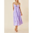 thumbnail image 3 of Kmbangi Robe Midi Cami d'Été pour Femmes Couleur Unie Bretelles Spaghetti Dos Nu Tie-Up Partie Beach A-line Robe, 3 of 9