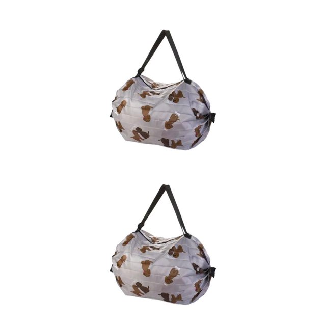 kurtrusly Sac de Rangement Réutilisable Pliable Écologique et Polyvalent Sac de Courses Imperméable en Polyester pour Voyage Sac de Plage Sac à Main Chiot Brun 2Set