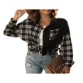 thumbnail image 3 of Women Plaid Jacket Long Sleeve Turn-down Collar Button Closure Tops Outwear, 3 of 6