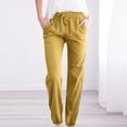 thumbnail image 1 of RKSTN Womens Pants Woman Solid Color Cotton And Linen Drawstring Elastic Waist Long Straight Pants Soft Loose Straight Leg Hiking Pants, 1 of 4