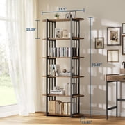 EDTara 6 Tier Industrial Bookshelf, 71 Inch Tall Narrow Wooden Bookcase with Iron Frames, Compact Open Display Shelving Unit for Living Rooms Bedroom, Apartments