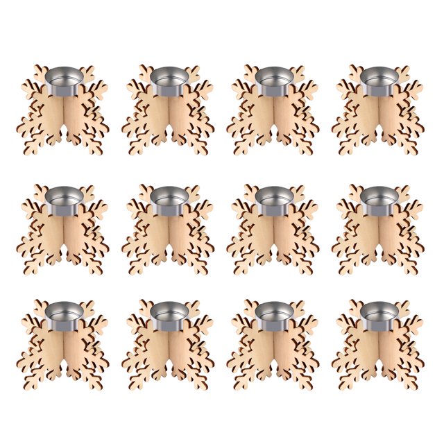 12pcs Christmas Snowflake Shape Candle Holders Wooden Decorative Candlesticks