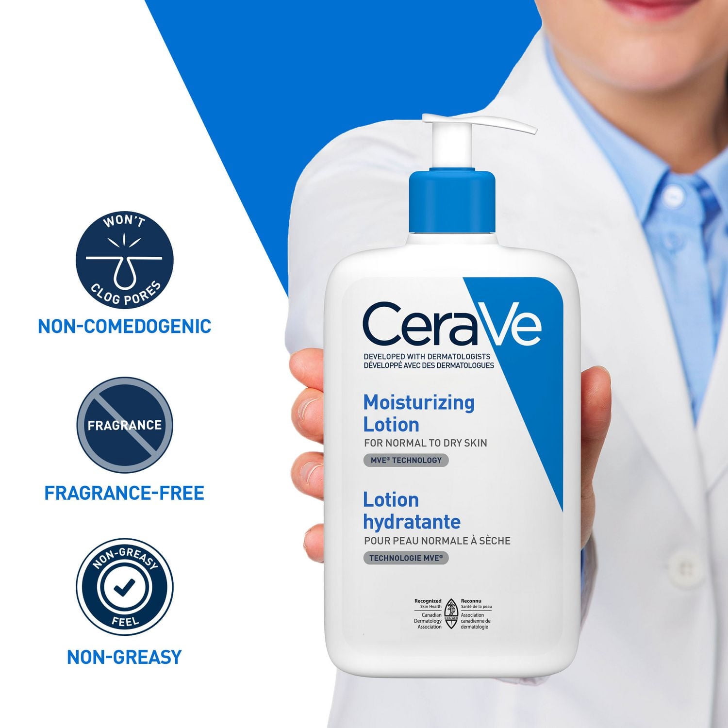 CeraVe Lotion Hydratante Quotidienne, Lotion Légère pour Visage et Corps avec Céramides, 562 ml