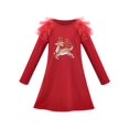 thumbnail image 1 of Robe Fille Noël Rouge Renne Col Rond Évasée Manches Longues 3 Ans, 1 of 5