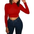 thumbnail image 1 of Women Long Sleeve Crop Tops Half Turtleneck Solid Color Slim Pullovers, 1 of 8