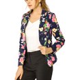 thumbnail image 1 of INSPIRE CHIC Women's Fitted Blazer Notch Lapel Printed Open Front Work Suit Jacket S Navy Blue-Floral, 1 of 8