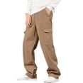 thumbnail image 1 of ShomPort Full Length Pants for Mens Elastic Waistband Full Length Straight Patchwork Chinos Comfy Basic Pants with Multi-Pockets, 1 of 8