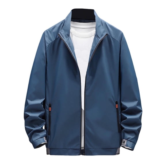 Pisexur Men's Jacket Solid Color Full Zip Lightweight Casual Outerwear Windbreaker Long Sleeve Lapel Modern Fit Fall Coats with Zipped Pockets M-4XL Blue