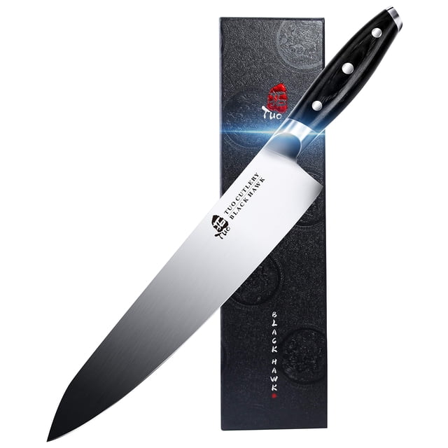 TUO Chef Knife -Professional Kitchen Chefs Knife Cooking Knife Gyuto Knives 10 Inch ,Razor Sharp German HC Steel Japanese Chef Knife with Ergonomic Pakkawood Handle - BLACK HAWK SERIES in Gift Box