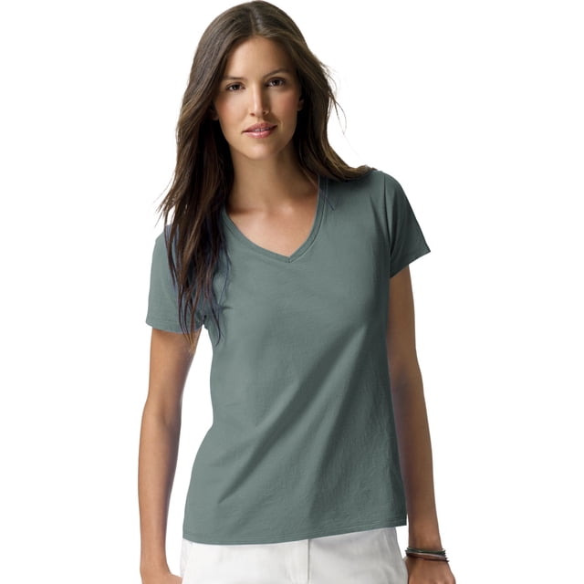 Hanes T-Shirt à Col en V Nano-T pour Femmes, TP, Vert Vintage