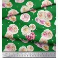 thumbnail image 2 of Soimoi Green Silk Fabric Dot & Ranunculus Floral Printed Fabric 1 Yard 42 Inch Wide, 2 of 3