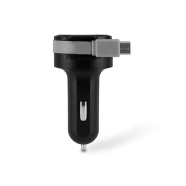 Aluratek 4.8A Car Charger with Built-in Type-C Rolling Ribbon Cable and USB Charging Port