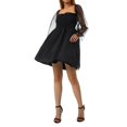 thumbnail image 4 of Female Casual Dress  Summer Solid Color Square Neck Long See-Through Sleeve One-Piece  S/M/L/XL, 4 of 6