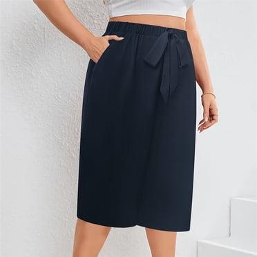 Gspmoly Swim Shorts Women, Women'S Solid Color Casual Plus Size Wide Leg Waist Cinched Five Quarter Pants with Zip Ties Plus Size Shorts for Women up to 65% Off Navy XXXXL
