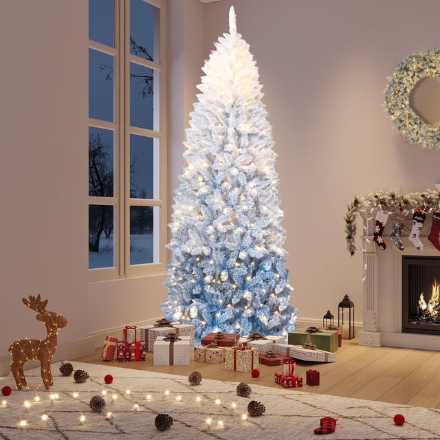 Pencil Christmas Tree Artificial Slim Xmas Trees Skinny Decorations Fake Flockeds Pink Gradient