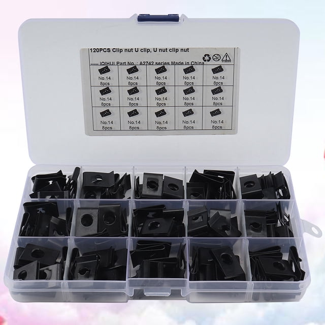 OULII 120pcs Manganese Steel Motorcycle U Nut Fastener Clips for Panel and Bumper Black Size 14