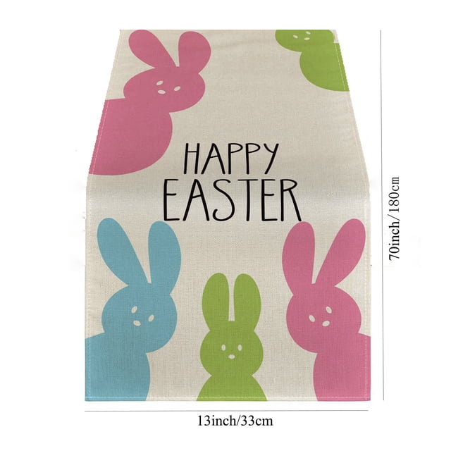 Easter Bunny Table Flag Linen Decorative Runner for Spring Holiday Party Decoration 12 in x 18 in
