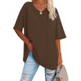 thumbnail image 2 of WEIYLL Women's T Shirts Ladies Basic Solid Color V Neck Short Sleeve Brown Tee Sizes M, 2 of 5
