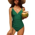 thumbnail image 3 of Charmo Women V Neck One Piece Swimsuits Tummy Control Runched Monokini Bathing Suits, 3 of 8