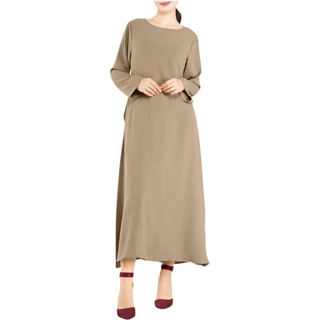 Erwazi Robe Tunique d'Automne pour Femmes, Décontractée, Ample, à Manches Longues, Col Rond, Fluide, Longue, Maxi