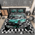 thumbnail image 2 of Erosebridal Ensembles de Literie Voiture de Course pour Ados Grand Lit avec Couette, Insert de Couette Sports Extrêmes pour Garçons Hommes, Noir Cyan, Réversible 3 Pcs, 2 of 7