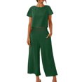 thumbnail image 1 of zanvin Ensembles 2 Pcs pour Femmes, Ensembles Assortis d'Été 2 Pcs pour Détente pour Femmes, Tenues Unies en Lin, Hauts à Col Rond à Manches Courtes et Pantalons Longs, Survêtements, 1 of 5