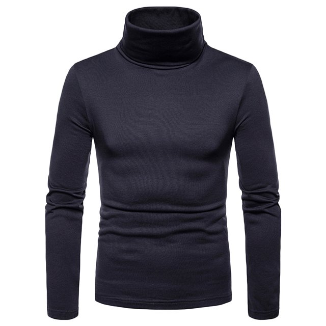 Men Casual Solid Turtleneck Long Sleeve Blouse Pullover Base Shirt Blouse