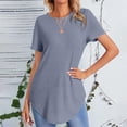 thumbnail image 2 of cfhntfmh Women's Ribbed Tops Short Sleeve Casual Basic Summer Tees Solid Crew Neck Curvy Hem T Shirt, 2 of 7
