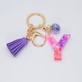 thumbnail image 2 of Hangs Pendant 2 Resin Glittering Letter Keychain with Color Stitching Flowing Design Purple Drop Glue English Character Key Chain, 2 of 5
