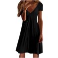 thumbnail image 2 of SMihono Robe d'Été pour Femmes Grande Taille Mode Femmes Décontractée Col en V Couleur Unie Ample Élastique Manches Courtes Robe Jupe, 2 of 5