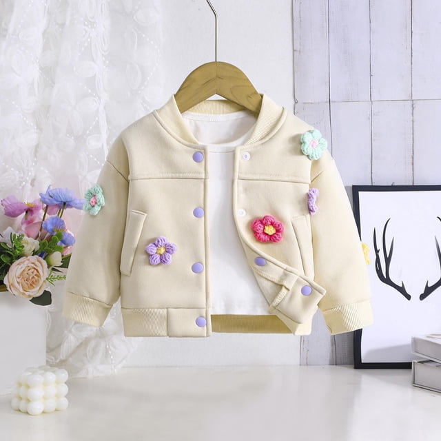 LOVZFMLL Vestes pour Filles Printemps Fillette Mignonne Fleur Brodée Manches Longues Col Rond 12-18 Mois
