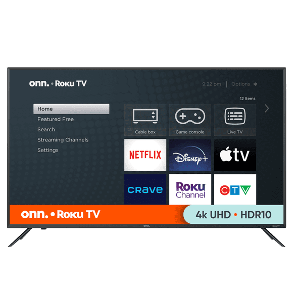 onn. 50" 4K UHD HDR Roku Smart TV (Model 100012585-CA-Black)