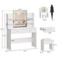 thumbnail image 4 of AKDSteel Vanity Desk with Lights – Makeup Vanity Set with Tri-Mode LED Mirror, Charging Station, 6 Shelves, 2 Drawers & Cushion Stool, Dimmable for Bedroom, 4 of 7