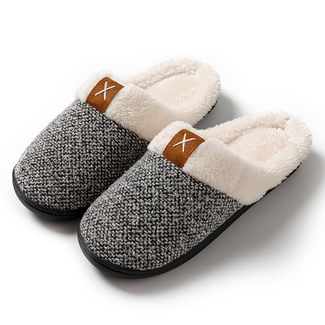 CHUANK Fluffy Cozy House Slippers Anti-skid Slip-on Shoes Indoor For Men Winter Shoes