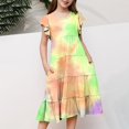 thumbnail image 2 of Robes d'Été pour Tout-Petites Filles à Double Couche, Manches Volantées, Coupe Évasée Fluide, Robe Soleil Décontractée Teinture sur Nœuds Midi pour Enfants 14-15 Ans, 2 of 5