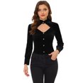 thumbnail image 1 of INSPIRE CHIC Stand Collar Cutout Velvet Top Black XS, 1 of 5