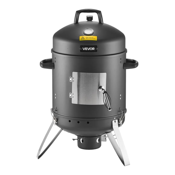 VEVOR Fumoir à Charbon, Gril BBQ au Charbon Vertical de 16 Pouces, Fumoir de Barbecue en Acier Enduit avec 2 Grilles de Cuisson, Thermomètre, Évents d'Air et Plateau à Cendres Amovible, Idéal pour la Cuisson sur Cour, Patio et Fêtes