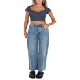thumbnail image 2 of Women‘s Short Sleeve V Neck Crop Tops with Lace Trim  Ruched T-Shirts, 2 of 9