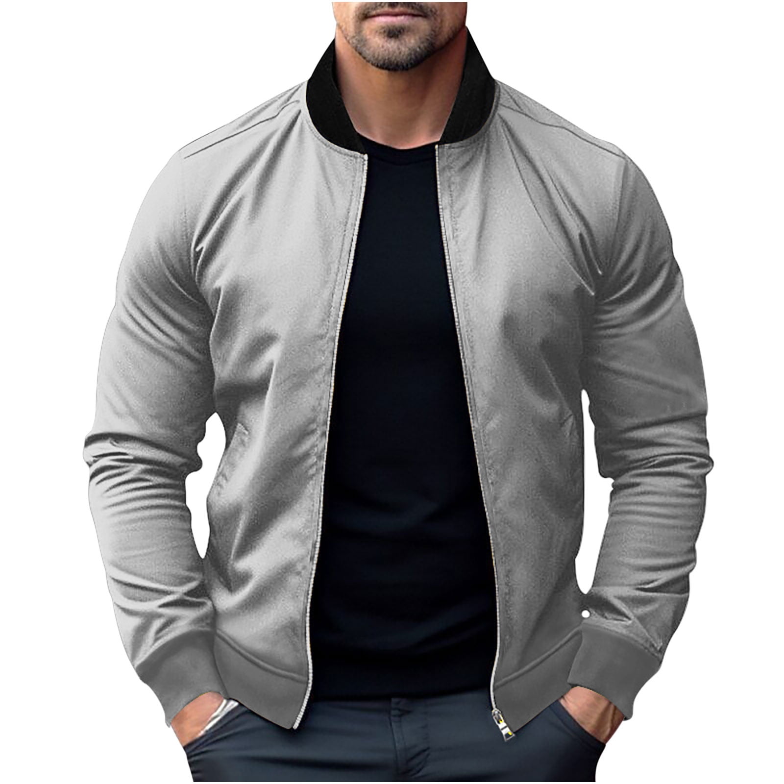 WRKEKC Jackets for Men No Hood Elastic Short Stand Collar Zipper