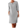 thumbnail image 2 of Pntutb Robe de Mode pour Femmes Robe pour Femmes à Col Rond avec Poches et Boutons Robe Unie à Manches Longues, 2 of 5