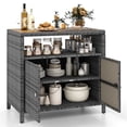 thumbnail image 1 of Gymax Patio Rattan Storage Cabinet w/ Acacia Wood Countertop Open Shelf 2 Door Cabinet, 1 of 10