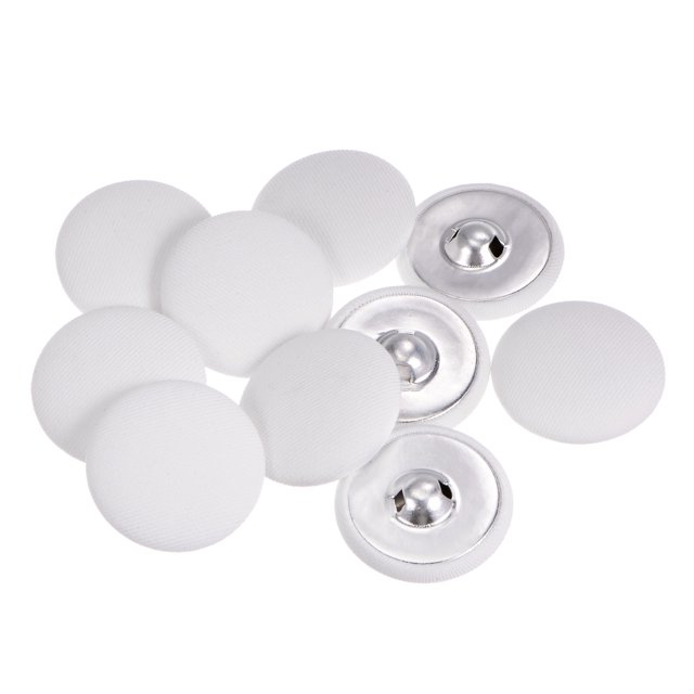 Unique Bargains 10pcs 48L Fabric Cloth Covered Button 30mm Round Metal Shank Sewing Buttons for Suits Dress Blouses, White