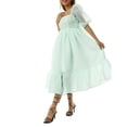 thumbnail image 2 of Women Summer Puffy Tulle Princess Dress Solid Color Square Neck Short Sleeve Ruffle Hem A-Line Dress Plus Size, 2 of 6