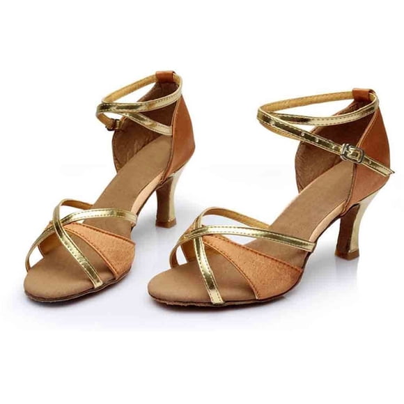 Pisexur Sandals Womens Girl Latin Dance Shoes Med-Heels Satin Shoes Party Tango Dance Shoes Sandales Pour Femmes