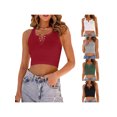 thumbnail image 5 of Kmbangi Women Ribbed Racerback Tank Tops Summer Casual Solid Color Button Sleeveless Crop T-shirt for Streetwear Club Wear, 5 of 5