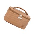 thumbnail image 4 of Portable Toiletry Bag, Large Capacity Cake Makeup Bag PU Leather Zipper Closure Wide Handle Pure Color  for Travel for Mother ,Coffe,Cream,Light Blue,Light Green,Light Purple, 4 of 8